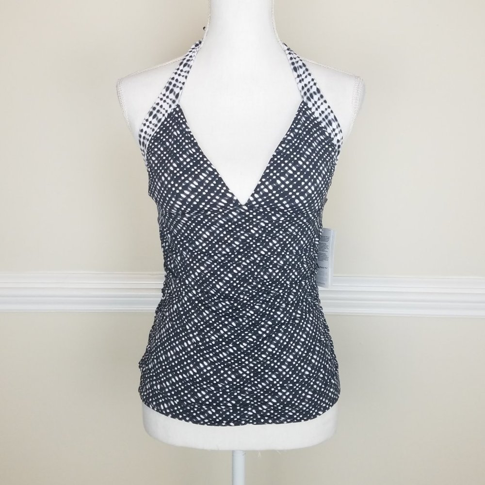 Athleta Halter Tankini Top Black White Sz XS A0505